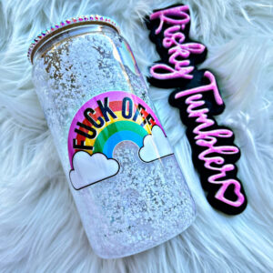 F off rainbow glass can