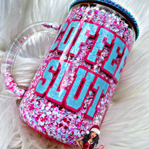 Coffee Slut Glass Mug with snowglobe handle